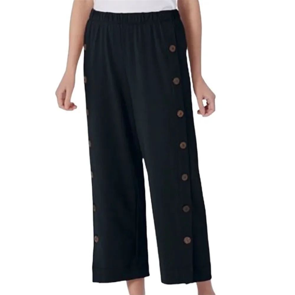 SOFT SURROUNDINGS Newport Beach Side Button Ankle Cropped Pants Black Women’s XS